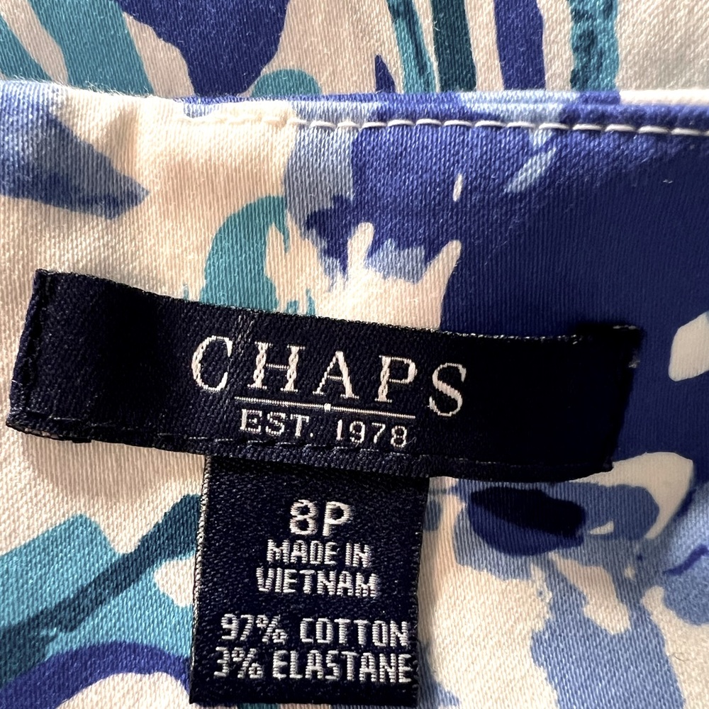 Chaps Est 1978 Size 8P EUC Blue White Green Sleeveless Floral Mini Dress (0441) - Picture 7 of 8